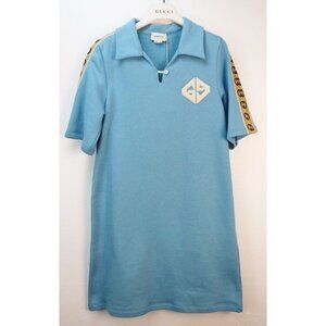NWT Gucci kids GG logo cotton polo dress in light blue Size 10
